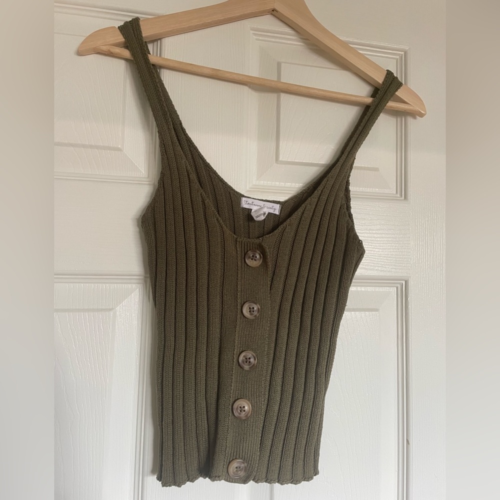 Army Green knit ribbed crop tank